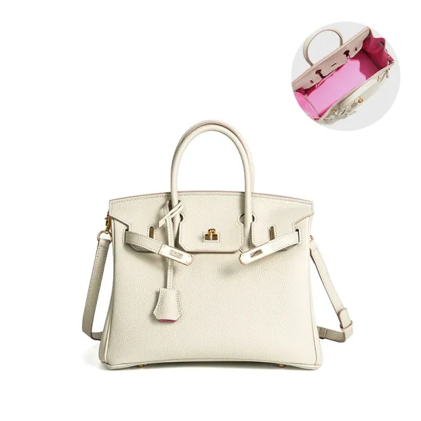 Hermès Birkin Bag 25cm Pearl Gray Togo Leather with Rose Pink Interior Handbag - 1