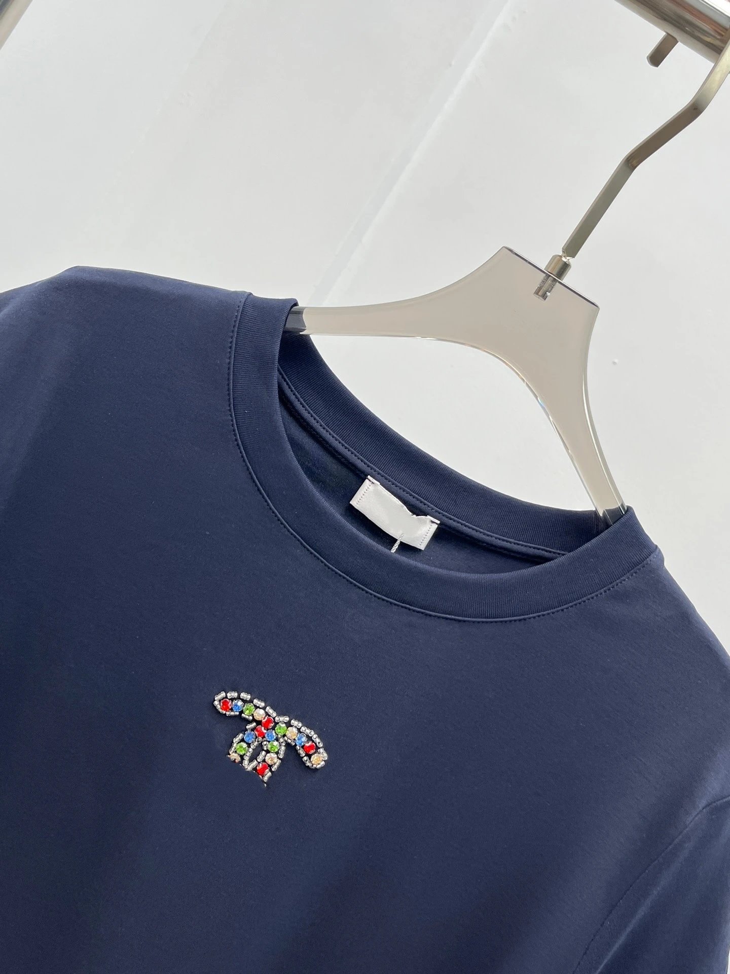 Chanel CC Logo Embellished Navy T-Shirt - 15