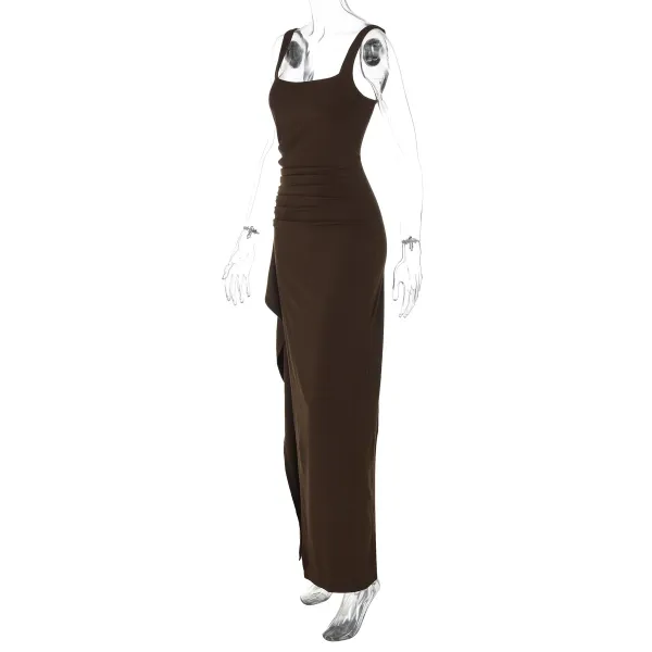 Design White Ruched High-Slit Maxi Dress - 65