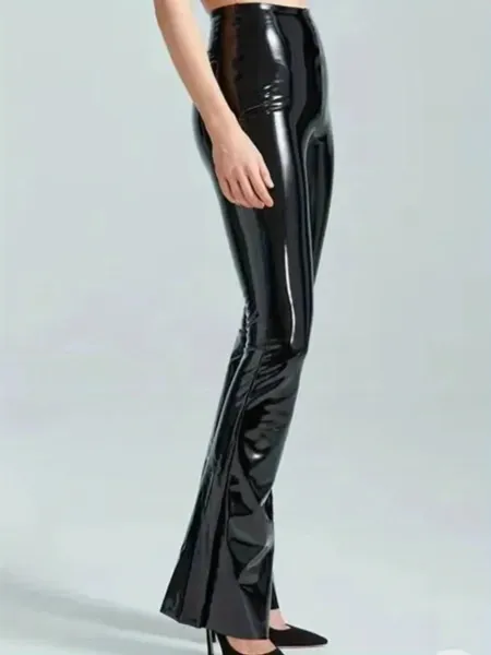 Design Patent Leather Flare Pants Black - 4