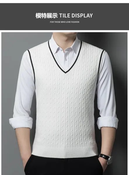 Design Cable Knit V-Neck Vest Green Vest Top - 9