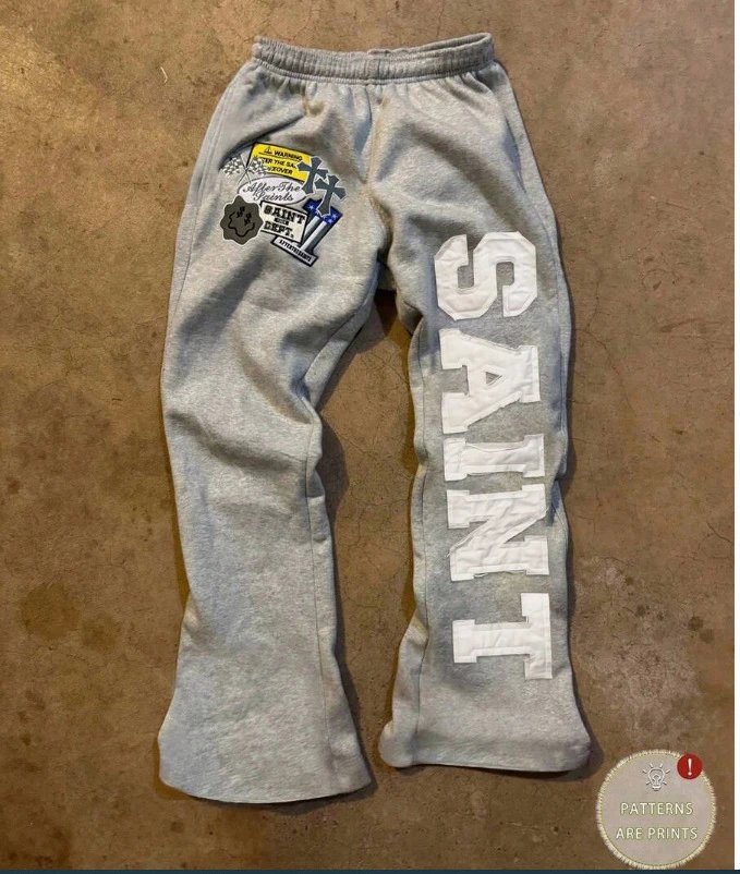 Design Saint Tears Sweatpants Brown with Patchwork and Side Lettering Sweatpants - 19