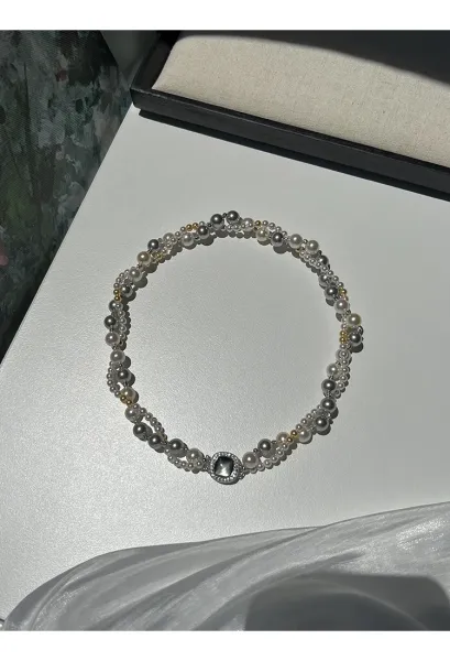 Design Multi-Strand Pearl Bracelet with Iridescent Center Stone Jewelry - 27