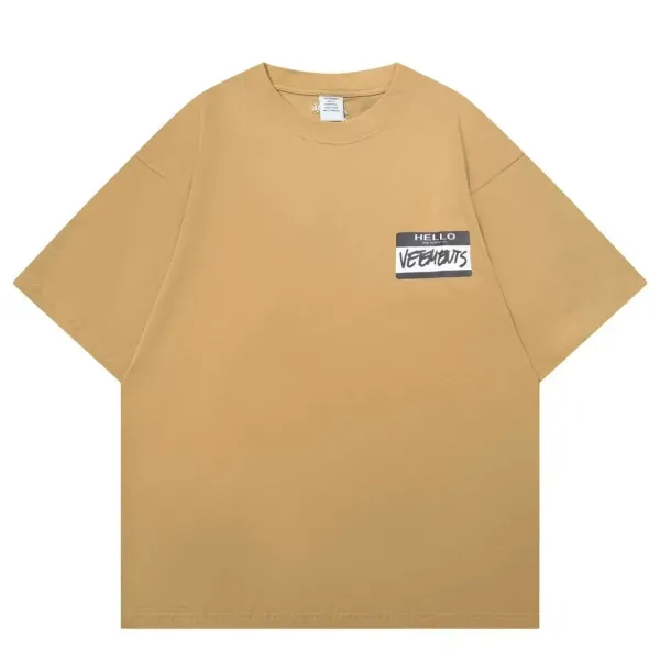 Vetements Hello Name Tag T-Shirt Beige - 1