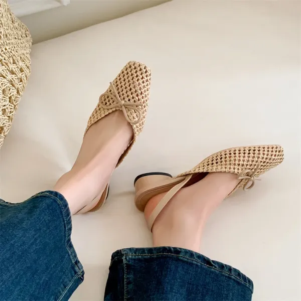 Design Woven Slingback Loafers with Bow Detail in Beige, Brown, and Black Loafers - 11