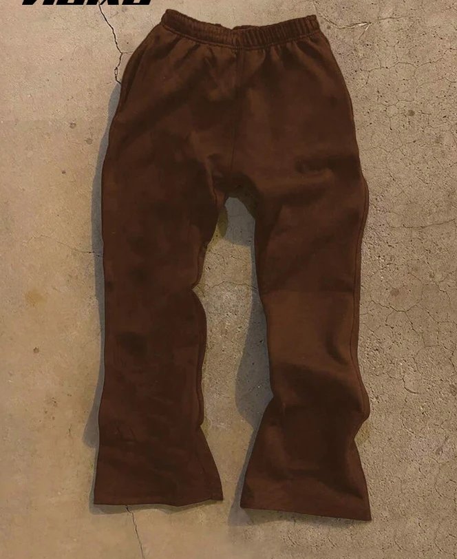 Design Saint Tears Sweatpants Brown with Patchwork and Side Lettering Sweatpants - 27
