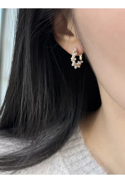 Design Pearl-Adorned Hoop Earrings Silver Jewelry - 2