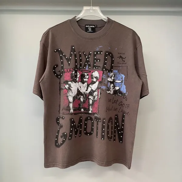 Design Mixed Emotion Mixed Emotion Graphic T-Shirt Brown T-Shirts - 1