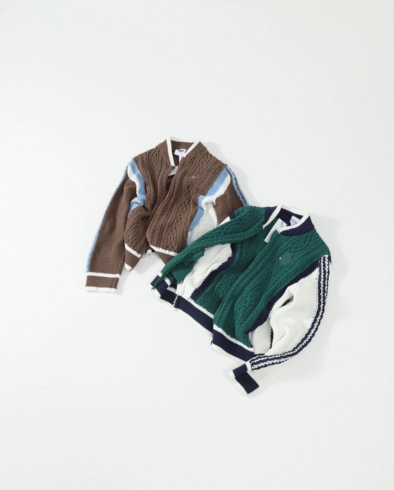 Design Cable Knit Color-Block Bomber Jacket Brown and Green Outerwear.jacket - 11