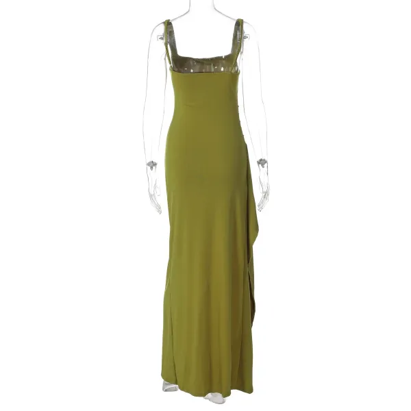 Design White Ruched High-Slit Maxi Dress - 89
