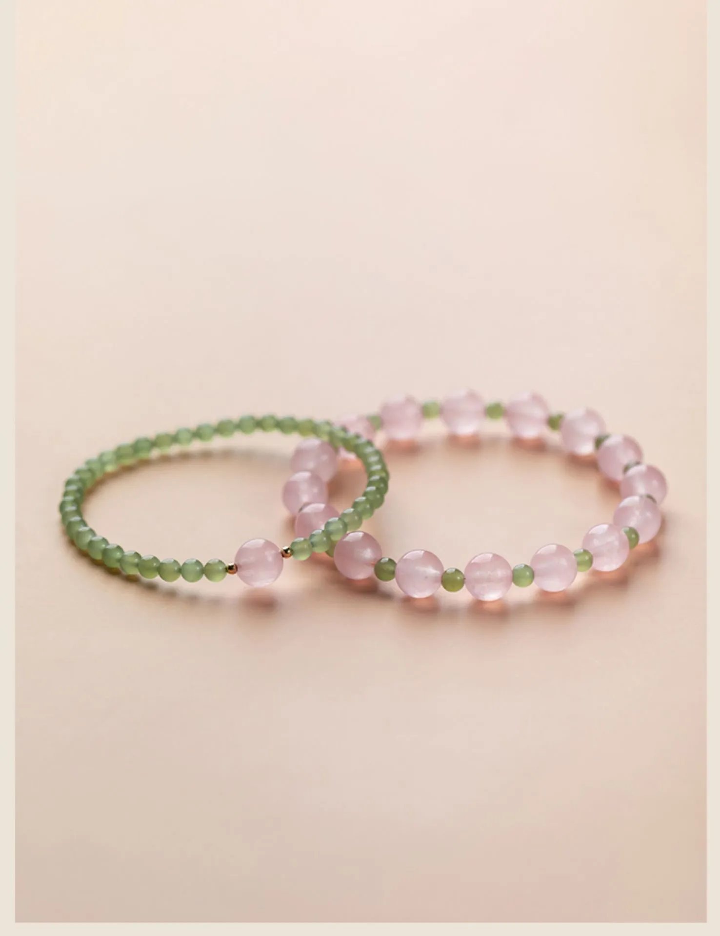 Design Rose Quartz and Green Jade Bead Bracelet Jewelry - 12