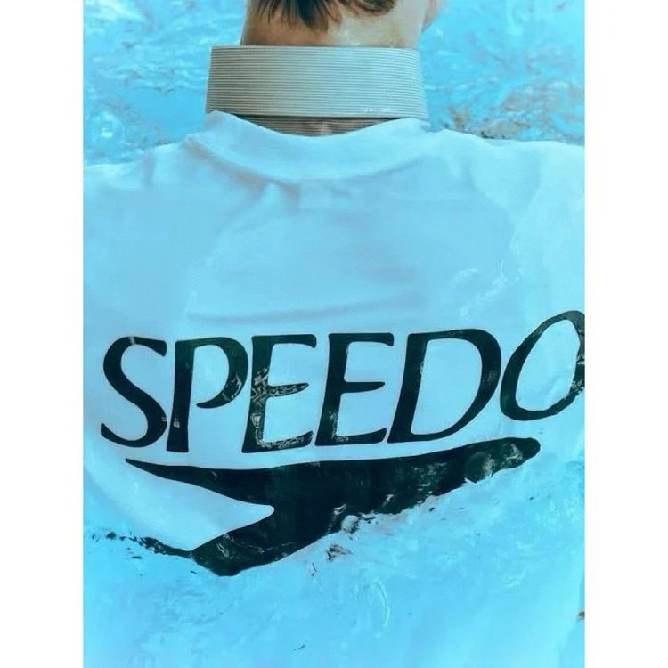 BEAMS x Speedo 25ss Navy White Teal Graphic T-Shirt