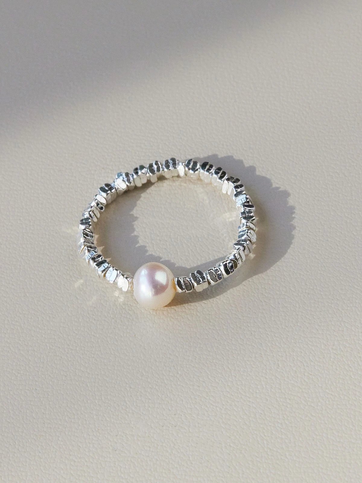 Design Pearl Bead Stack Ring Silver Jewelry - 8
