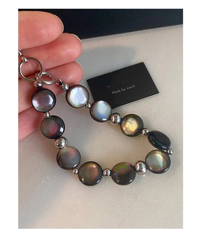 Design Pearl Bead Bracelet with Iridescent Gray Black Pearls and Silver Clasp Jewelry - 7