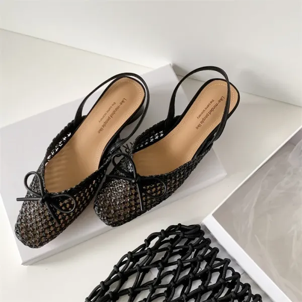 Design Woven Slingback Loafers with Bow Detail in Beige, Brown, and Black Loafers - 39