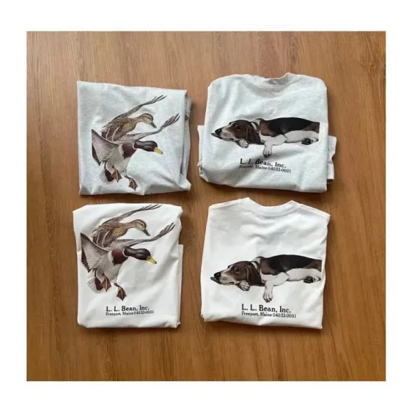 Design L.L. Bean Inc. Duck and Basset Hound Graphic T-Shirt White / Heather Gray T-Shirts - 5