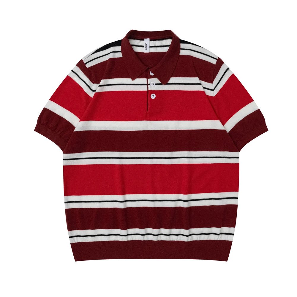 Design Striped Knit Polo Black Gray White Green Polo Polo Shirt - 4