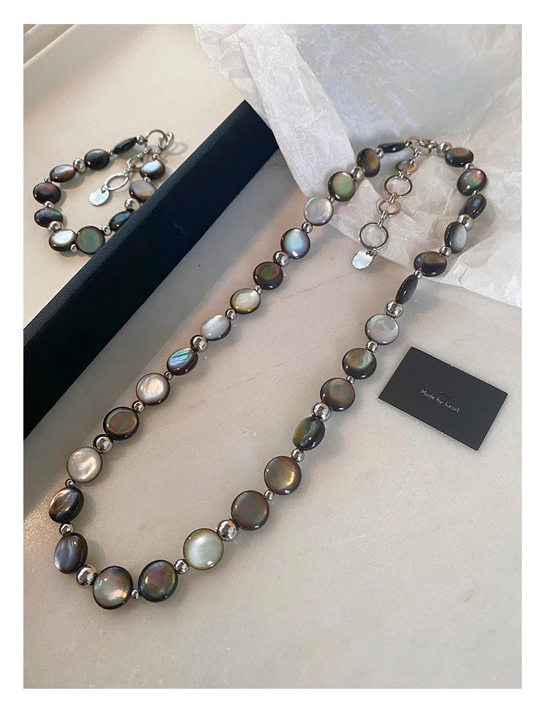 Design Pearl Bead Bracelet with Iridescent Gray Black Pearls and Silver Clasp Jewelry - 8