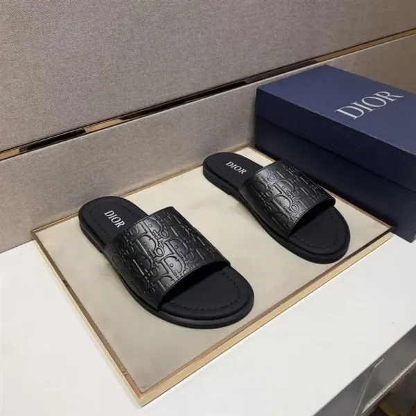 Dior Oblique Logo Slide Sandals Black Slippers - 29