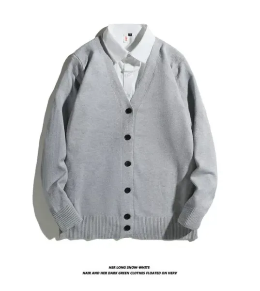 Design V-Neck Button-Up Cardigan Gray Sweater Outerwear.cardigan - 3