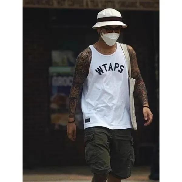A Bathing Ape WTAPS Arch Logo Tank Top in White, Gray, Navy, and Army Green Vest Top - 8