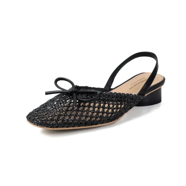 Design Woven Slingback Loafers with Bow Detail in Beige, Brown, and Black Loafers - 41