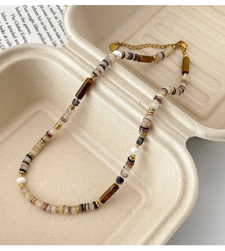 Design Handmade Shell and Pearl Bead Bracelet with Gold-Tone Chain Jewelry - 7