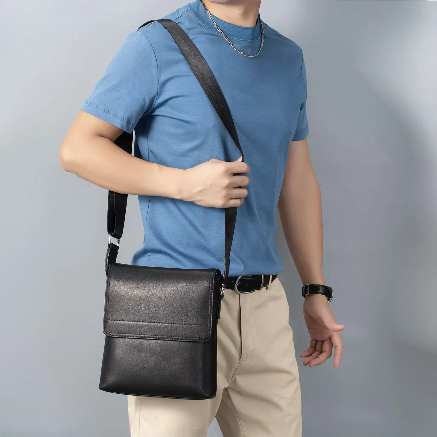 Black Leather Messenger Bag Black Classic Crossbody