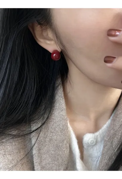 Design Cherry Drop Earrings Red Enamel Gold-Plated Earrings Jewelry - 14