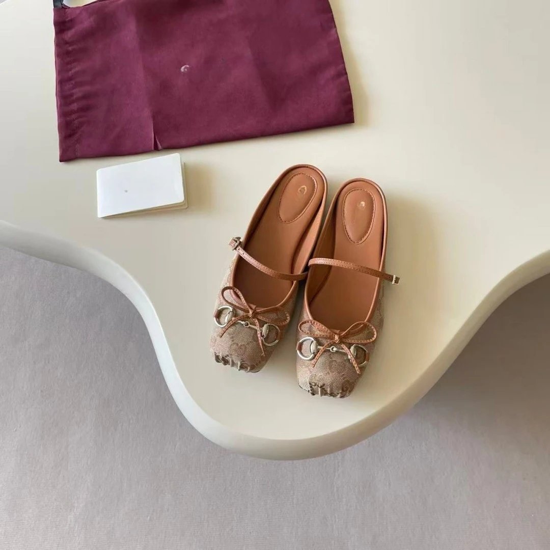 Gucci Horsebit Loafer Mules Beige Brown Canvas Shoes - 7