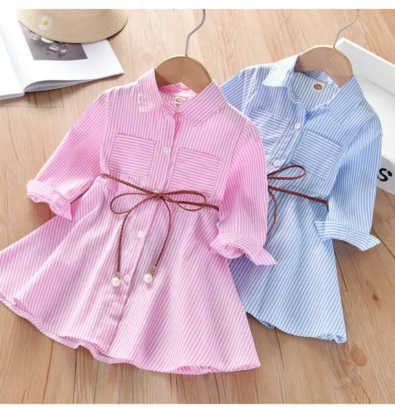 Design Pink Stripe Shirt Dress with Pearl-Tipped Belt - 2
