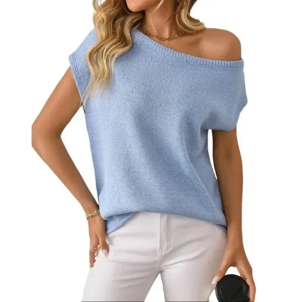 Design Off-Shoulder Knit Top White Tops.sweater - 3
