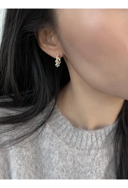 Design Pearl-Adorned Hoop Earrings Silver Jewelry - 6