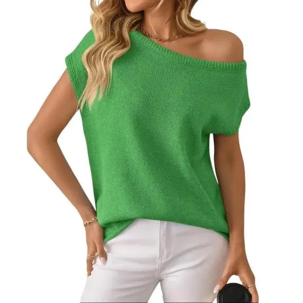 Design Off-Shoulder Knit Top White Tops.sweater - 6