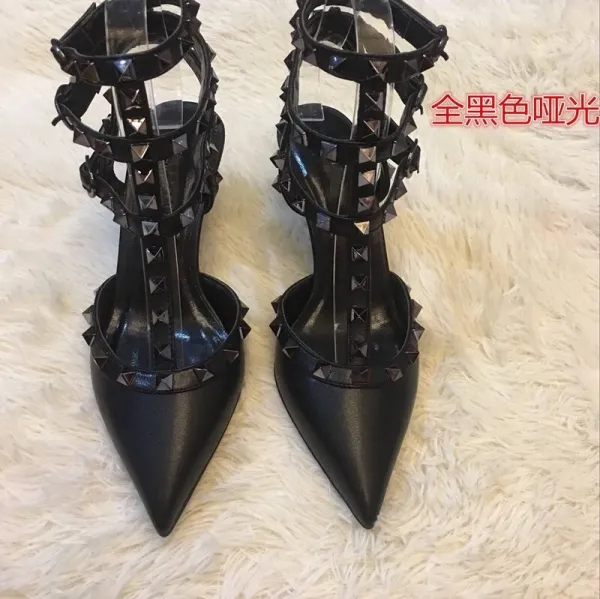 Valentino Rockstud Strappy Sandals Beige and Black Heels - 16
