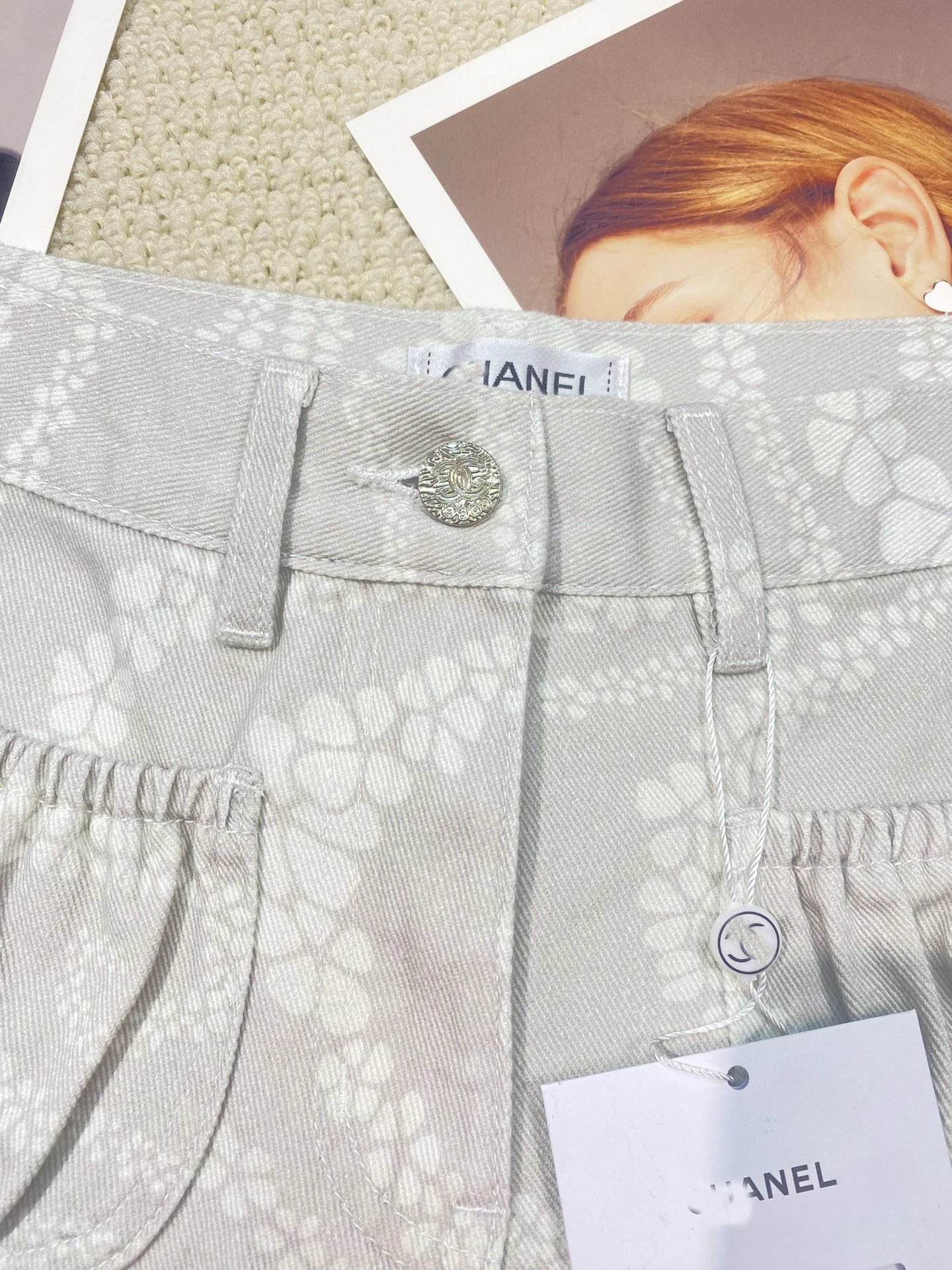 Chanel Printed Denim Shorts in Beige, Blue, and Pink - 9