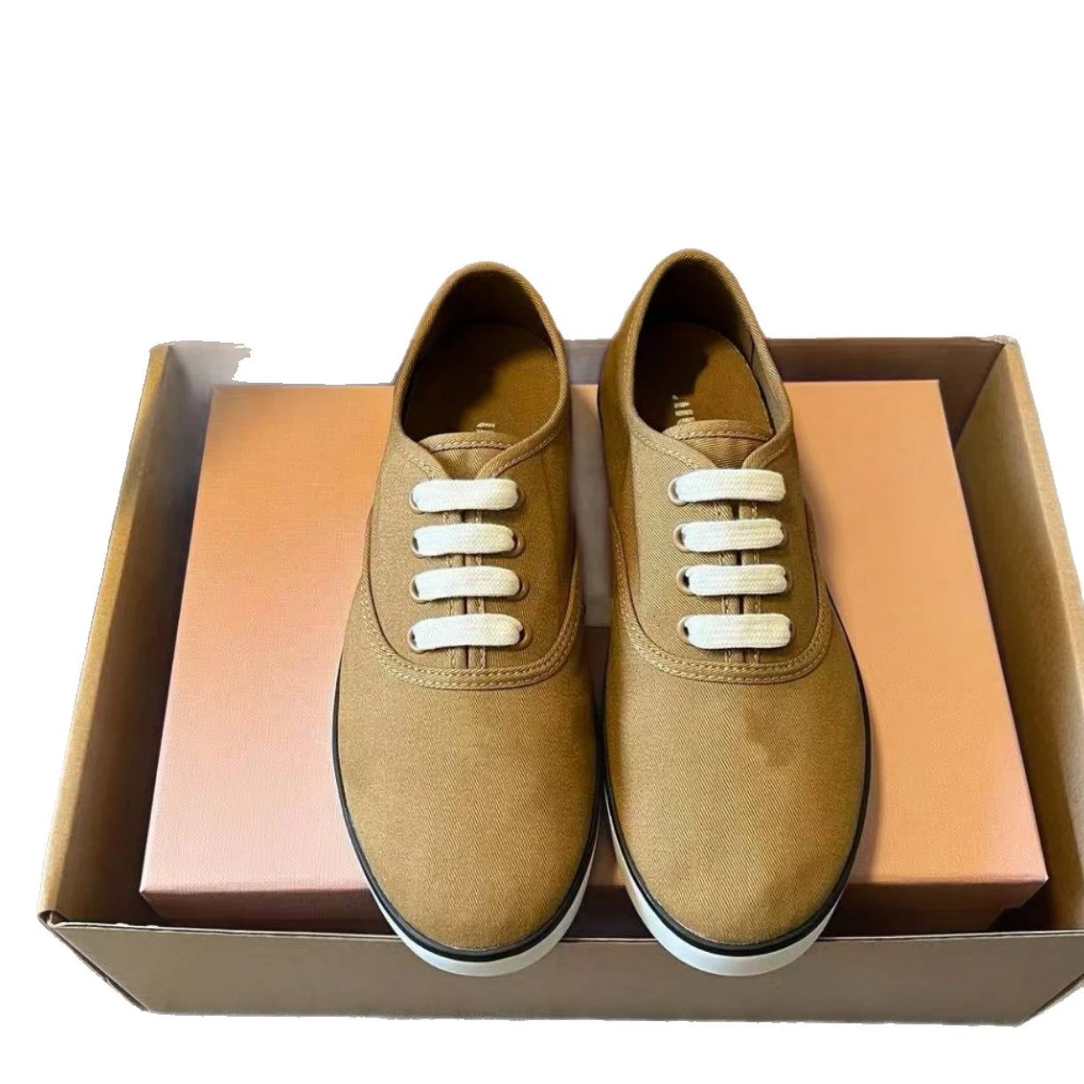 Canvas Low Top Sneakers Brown Beige White Casual Shoes