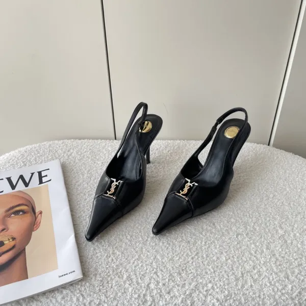Saint Laurent Tribute Slingback Pointed-Toe Heels in Black and Tan Stilettos - 3