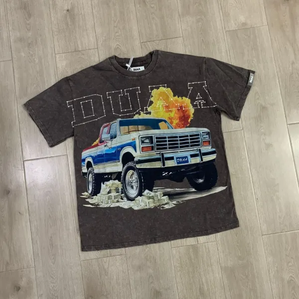 Design DUAA Truck Graphic Washed Brown T-Shirt T-Shirts - 1