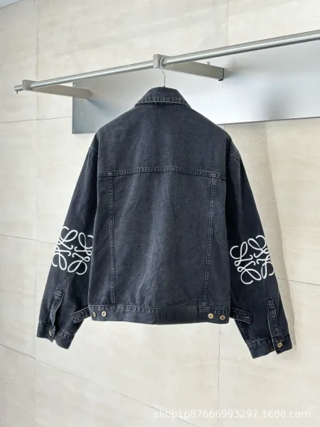 Loewe Denim Jacket Black with Anagram Logo Sleeve Print - 10