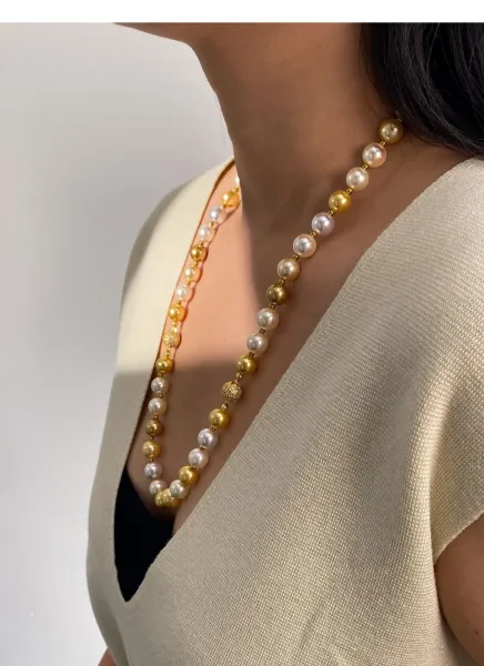 Design Pearl and Gold Bead Necklace and Bracelet Set Jewelry - 15