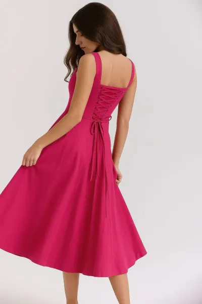 Design Floral Corset Midi Dress Beige Pink - 43