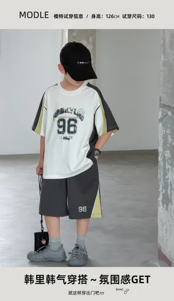 Design '96 Club' Graphic T-Shirt and Shorts Set White / Black / Yellow Casual Set - 3