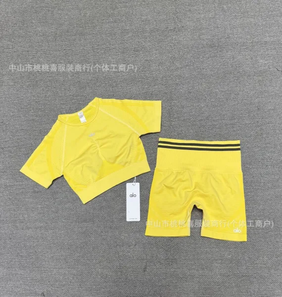 Alo Yoga Performance Crop Top and Biker Shorts Set Gray Activewear - 15