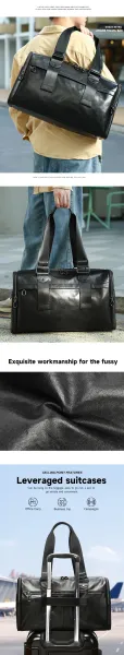 Design Duffle Bag Black Leather Travel Bag - 5