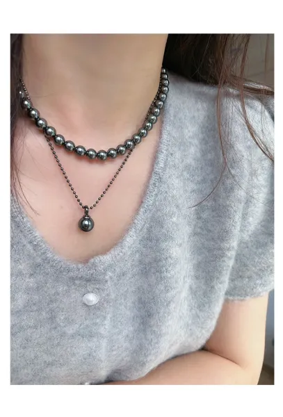 Design Black Pearl Bead Necklace Jewelry - 2