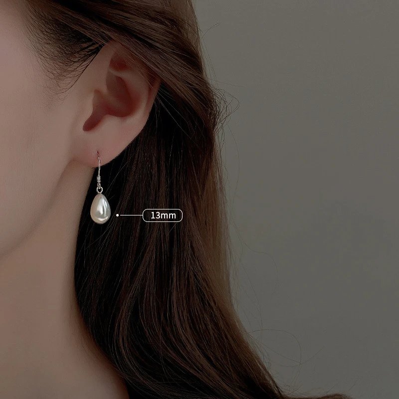 Pearl Teardrop Silver Earrings White Elegant Dangling Earring