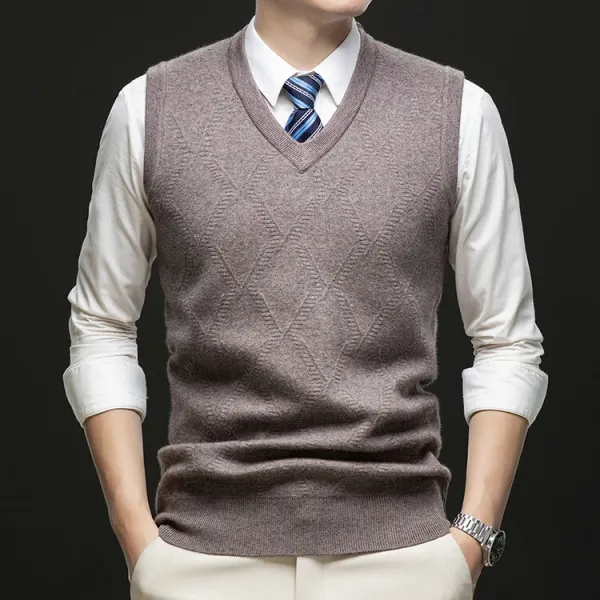 Design V-Neck Knit Vest Navy Blue Vest Top - 92