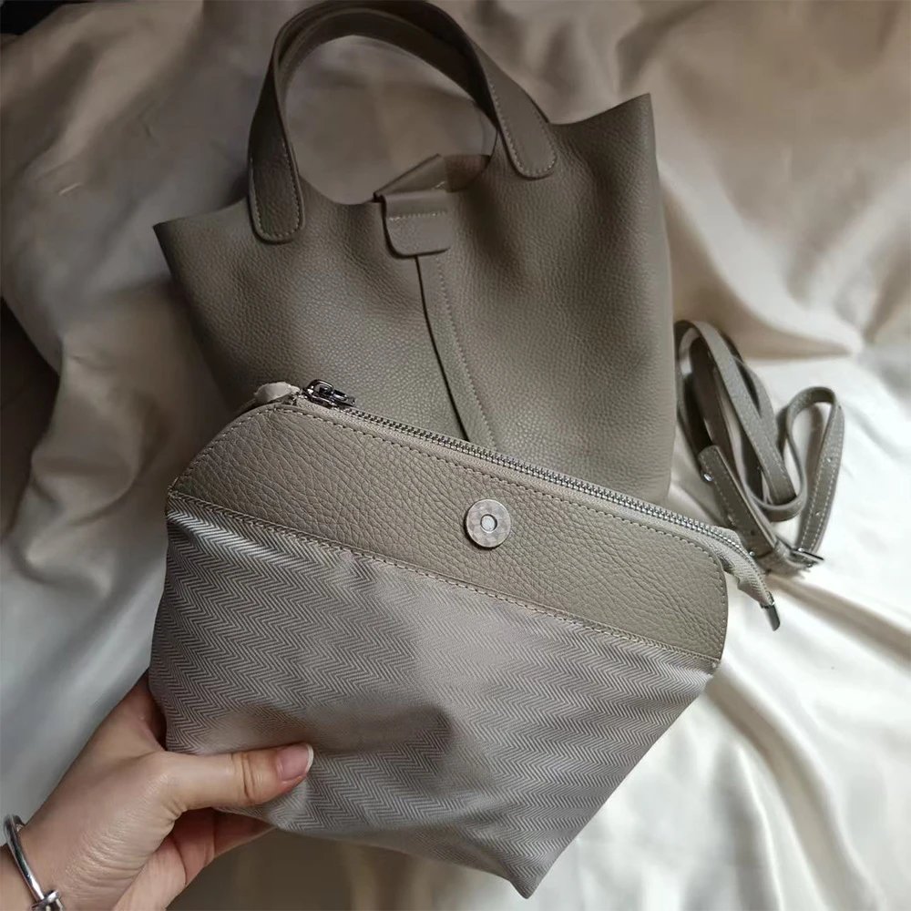 Leather Mini Tote Bag Gray Structured Handbag