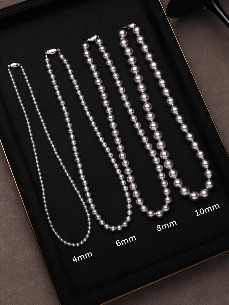 Design Pearl Bead Necklace Silver Gray Jewelry - 8